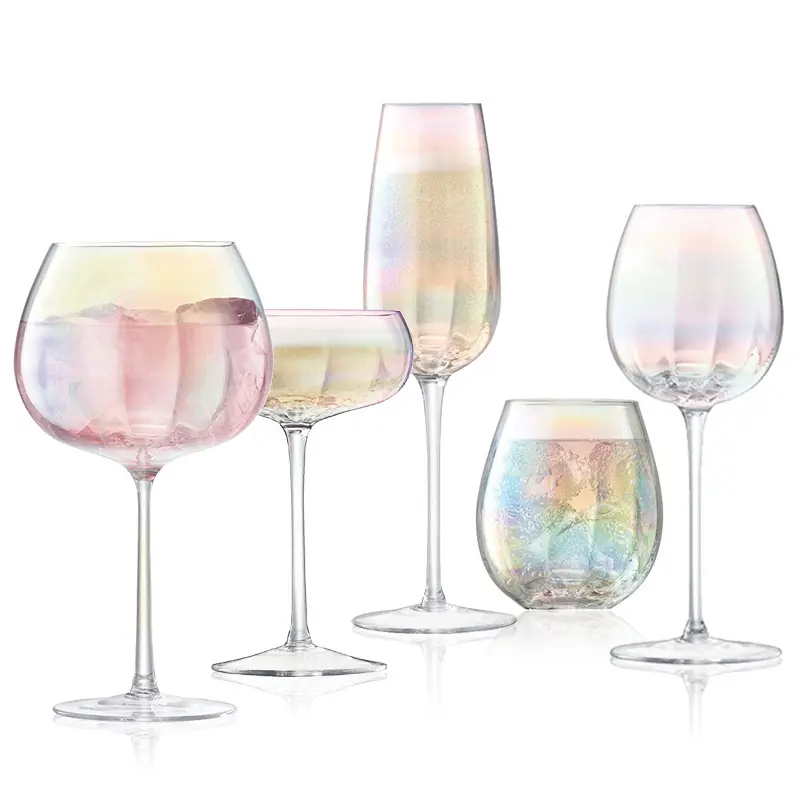 Leichte Luxus transparente farbige Regenbogen Set Wein Kristall Eis Champagner Tasse