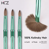 Offre Spéciale – Ensemble de Pinceaux à Ongles en Acrylique avec Manche Métallique Vert, Tailles 8 à 20, 100% Kolinsky, pour Extension d'Ongles et Sculpture en Salon