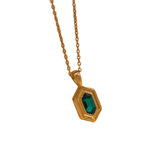 18K Gold Plated <b>Silver</b> Hexagon Onyx Pendant <b>Necklace</b> Emerald Cut Link Chain Trendy for Women Party Gift - Product Image 1