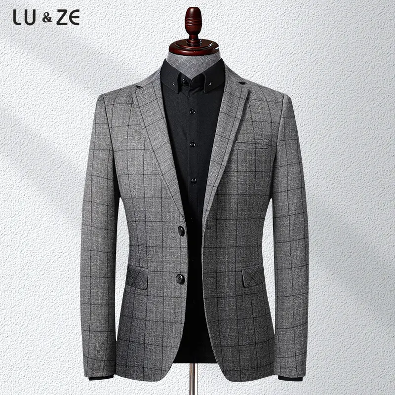 Light Luxury Korean Men Suits British Retro Plaid Slim Fit Suits Classic Non-iron Elastic Blazer Formal Business Casual Suit