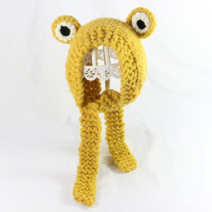 HZM-18517 Vente en gros de bonnets en crochet de grenouille faits à la main, bonnets d'hiver chauds en peluche pour bébés, animaux en tricot pour enfants - Product Image 4