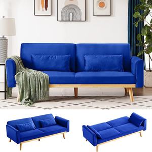 Canapé-lit en velours avec oreillers, cadre en bois, salon, mousse à mémoire de forme, convertible en causeuse pour studio, appartement, dortoir, bureau à domicile - Product Image 3