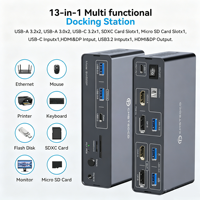 Switch KVM USB-C HDMI DP untuk 2 PC, Monitor Ganda 4K 60Hz/120Hz, Hub USB 3.2, Pembaca Kartu SD/Micro SD, Kompatibel dengan Mac/Windows