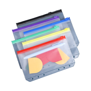 Đa chức năng A6 rõ ràng 6-Ring Frosted PVC Chất kết dính phong bì Pocket Pouch nhựa nộp hồ sơ thư mục đầy màu sắc tiền mặt dây kéo túi - Product Image 1