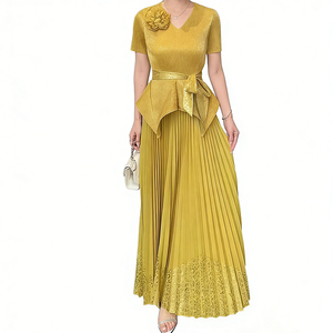 Gonna da donna elegante a-line estiva Casual 2 pezzi intrecciata in poliestere stampato elasticizzato con motivo floreale plissettato personalizzato - Product Image 3