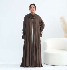 Nueva Abaya <span class=keywords><strong>2026</strong></span> EID para Mujer, Abaya de Lino Viscosa Plisada, Abaya Abierta, Vestido Musulmán, Ropa Islámica, Cárdigan para Mujer, Hiyab, Conjunto de 2 Piezas - Product Image 3