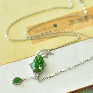 SGARIT Natural Hetian Green Jade S925 Silver Goldfish Collar <span class=keywords><strong>de</strong></span> clavícula 30*20mm Exquisito Versátil Textura fina Jadeíta - Product Image 2