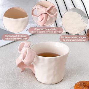 Mignonne tasse en céramique pour lait, réutilisable, avec poignée en forme de nœud, compatible lave-vaisselle et micro-ondes, pour le bureau, la maison, le café - Product Image 2
