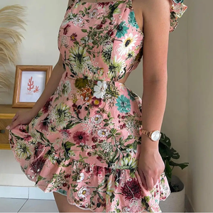 Sexy Bodycon Mini Dress Women Square Neck Cap Sleeve Floral Print Fitted Summer Party Wear Breathable Woven Spandex Polyester - Product Image 6