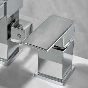 Bathtub Three Hole Basin Waterfall Faucet Dual Handle <b>Deck</b> Mounted Ceramic Valve Chrome Finish - Product Image 3