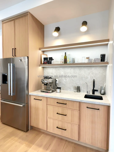 Modern Oak Wood Veneer Modular <strong>Kitchen</strong> <strong>Cabinets</strong> Set with Sink Hardware Faucet Hinge Quartz Countertop for Hospital Apartment Use - Product Image 2