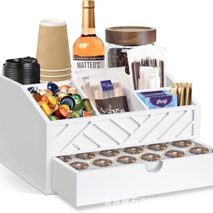Caja de almacenamiento de cápsulas de café con cajón para bar de cafetería, organiza cápsulas, bolsitas de té y accesorios, color blanco - Product Image 5