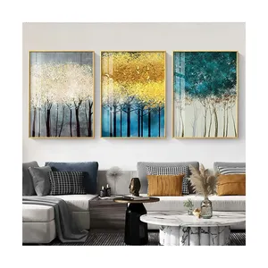Artes de parede coloridas para paisagens, árvores douradas e abstratas, estampas de arte luxuosa, imagens leves para decoração de salão, sala de jantar e hotel