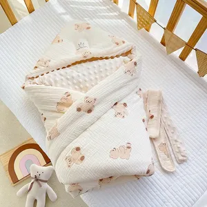 Sleepsack katun selimut bedong bayi Set topi bungkus Kantung tidur bayi baru lahir dapat disesuaikan selimut Muslin