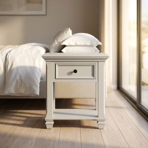 Mesa de Noche Tradicional Glendale de Roble Macizo con Cajón Superior de Madera y Estante Abierto, Muebles para Dormitorio - Product Image 3