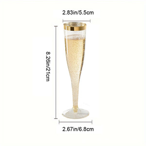 Coupe latérale en poudre d'or transparente jetable transfrontalière de 6.5 oz/200 ml grand verre à vin rouge détachable pour flûtes à champagne - Product Image 1