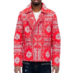 Latest Streetwear Fashion <b>Bandana</b> Print Leather Jackets <b>for</b> <b>Men</b> High Quallity Slim Fit Classic Studded Motorbike Leather Jacket - Product Image 1