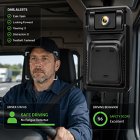 Caméra de tableau de bord intelligente 4G AI AT687 avec sécurité active, ADAS, DMS, alerte de fatigue, alertes de fumée/appels téléphoniques, caméra de rétroviseur à double objectif