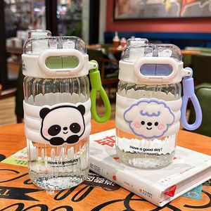 Cute Animal Glass Water Cup With Straw And Lid Portable For Kids Students Back To School Spring 2024 - Product Image 3