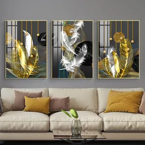 ゴールドフェザー高級リングパール幾何学的な壁アート写真とポスターは家の装飾のためのキャンバスに印刷Cuadrosリビングルーム