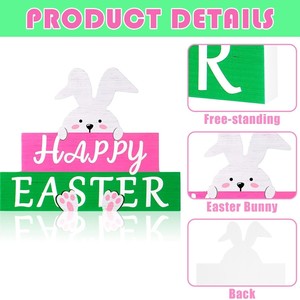Easter Bunny Wooden Desktop Ornament MDF Layered Block Sign Happy Easter Decoration Indoor Home Decor - Product Image 3