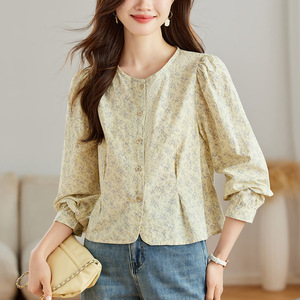 Cotton Floral Shirt Women's Long Sleeve 2026 Spring Pastoral Style Top Small Sweet Purified Cotton Shirt - Product Image 2