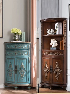 European Wood Wine Cabinet with <strong>Drawers</strong> Tall <strong>Storage</strong> <strong>Unit</strong> - American Style Painted Vintage Sideboard Cabinet - Product Image 2