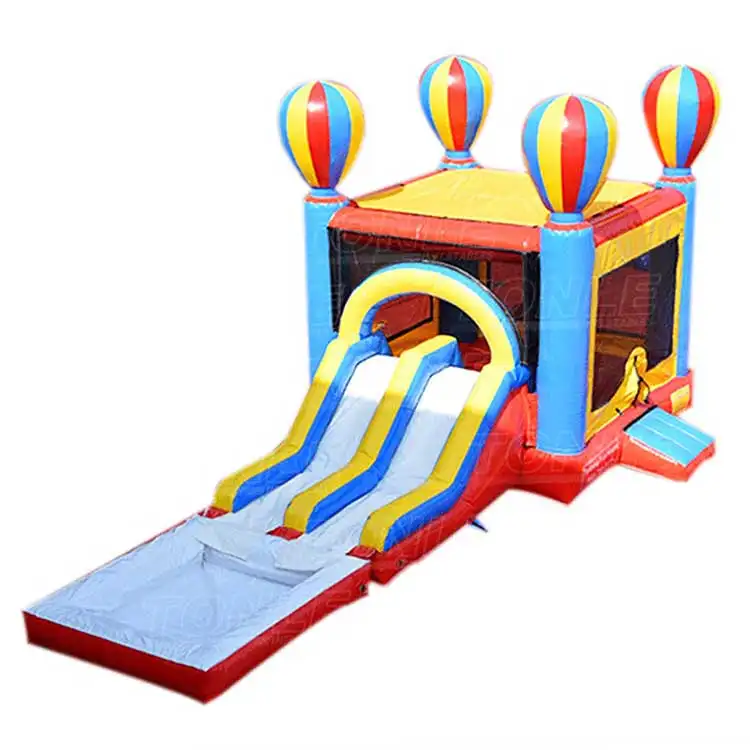 Bouncer inflável de balão de ar quente, casa de salto para crianças, castelo de pulo com deslizante de água de dupla vira para venda