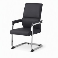 Chaise d'invité cantilever à dossier haut M08 de 107 cm, en cuir PU, base chromée, pour réunion, visiteur, noir, orange, gris