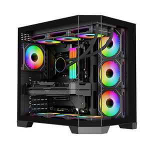 Boîtier PC ATX panoramique avec support de refroidissement par eau 360 mm en haut et 280 mm sur le côté, châssis 7 emplacements - Product Image 1