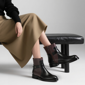 Hợp Thời Trang Mùa Thu Và Mùa Đông Xe Máy Màu Đen Da Khởi Động Tùy Chỉnh Của Phụ Nữ Chính Hãng Da Chính Thức Trượt-On Khởi Động Tùy Chỉnh Biểu Tượng - Product Image 4