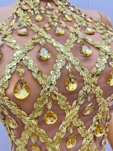 Traje de Danza con Temática de Canción Femenina para DJ, Estilo Gogo, Armadura Dorada, Ángulo Plano, Elástico, Corto, para Escenario, Talla Única, para Ballet - Product Image 6