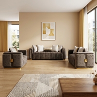 Ensemble de canapés sectionnels modernes en cuir capitonné avec design modulaire, pour appartement et hôtel, options tissu/cuir, pieds en acier inoxydable doré