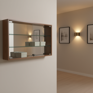 Vitrina Colgante de 85 cm de Ancho y 50 cm de Alto, Madera de Cerezo, Puertas de Vidrio, Espejo en la Parte Posterior - Product Image 3