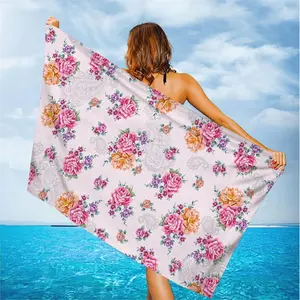 Microfiber Embroidery Modern Playful Pink Black And Blue Beach Towel In Pvc Box