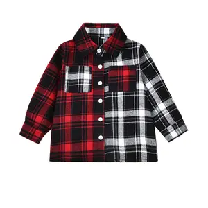 New style patchwork knitted cotton boy's shirts fashion spring kids clothes long sleeve children plaid shirts