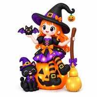 Décoration gonflable d'Halloween sur citrouille avec chat noir, chauve-souris et balai, pour extérieur, jardin, pelouse, fête, vacances