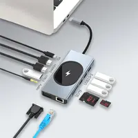 USB C 허브 어댑터 듀얼 HDTV 모니터 VGA 기가비트 이더넷 RJ45 무선 충전기 100W PD SD/TF 맥북 프로 화웨이 레노버