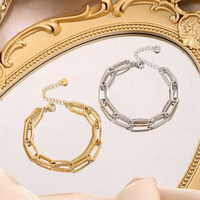 Bracelet double épaisseur en acier inoxydable plaqué or géométrique pour femme, bijou tendance, cadeau