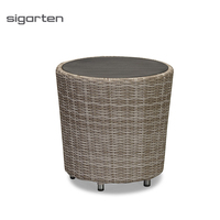 Table de jardin Sigarten prête à être expédiée, foyer extérieur au gaz sans fumée, en rotin avec table d'appoint