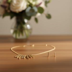 Conjunto de Joyería Linda Half Moon, Collar Minimalista Chapado en Oro, Aretes de Botón para Mujer, Uso Diario - Product Image 2