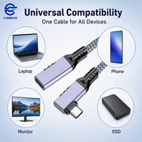 Câble d'extension USB 3.2 Type-C LUNG KAY OEM 20 Gbit/s 100 W PD, cordon tressé mâle-femelle à 90 degrés pour MacBook Pro SSD