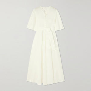 décontractée de luxe en coton élégante de haute qualité Manches évasées blanches Boutons couverts <span class=keywords><strong>Robe</strong></span> en lin pour femmes - Product Image 3