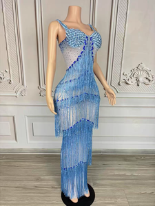 Robe de soirée longue maxi pour <span class=keywords><strong>femme</strong></span> AD2980, robe de bal romantique, strass scintillants, franges, sexy, élégante, robe de soirée - Product Image 2