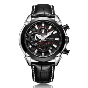 Relojes Hombre MEGIR 2065นาฬิกาควอตซ์ของแท้,นาฬิกาข้อมือชายสายหนังสุดหรู