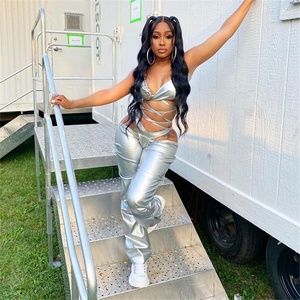 Autunno 2022 abbigliamento <span class=keywords><strong>donna</strong></span> solido pantaloni e pantaloni da <span class=keywords><strong>donna</strong></span> impilati in <span class=keywords><strong>pelle</strong></span> PU a vita alta - Product Image 3