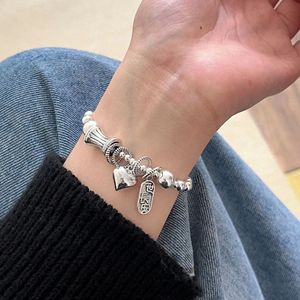 S925 Sterling Silver Heart Shaped <b>Bracelet</b> <b>Beaded</b> Antique Style Jewelry For Women Everyday Wear - Product Image 1