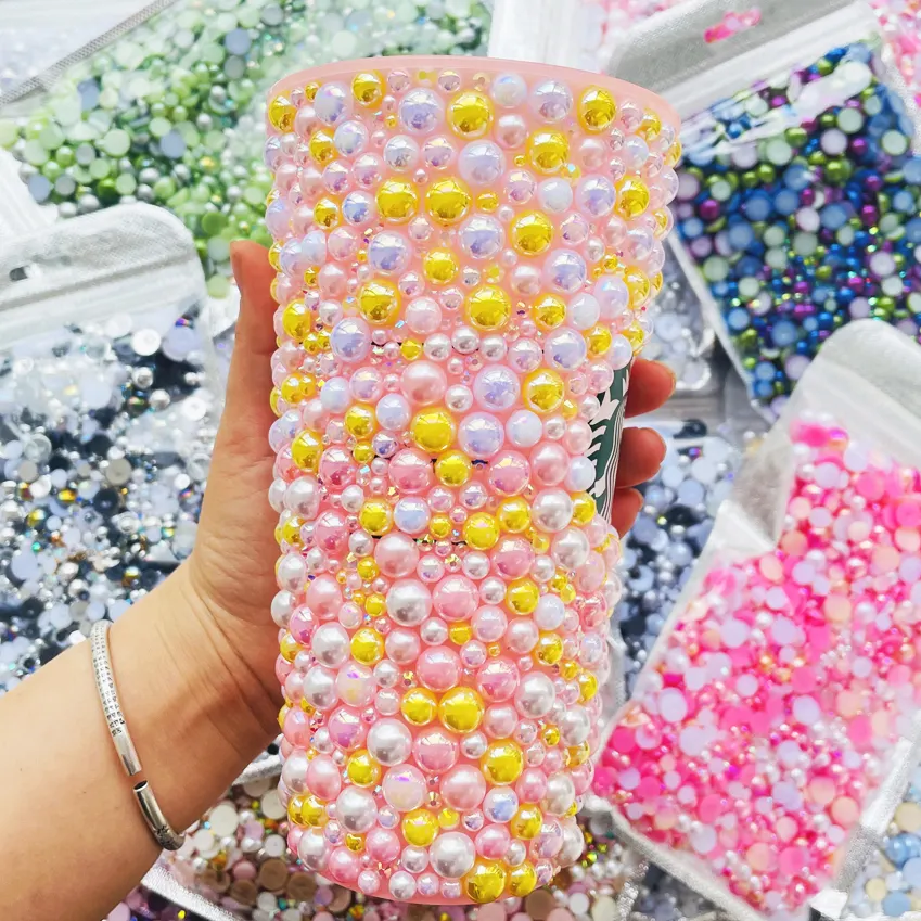 Akzeptieren Sie kunden spezifische Größe/Farbe 5000pcs 150 gr/beutel Mix Größe Farbmischung ABS Half Pearl Resin Strass für Kleidung Dekorationen DIY