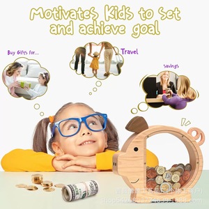 Hucha de madera transparente de acrílico para niños, caja de ahorro con forma de cerdito, para edades de 5 a 7 años - Product Image 4