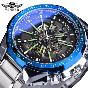 Winner <span class=keywords><strong>2022</strong></span>, nuevos relojes para <span class=keywords><strong>hombre</strong></span>, cristal con luz azul, reloj deportivo automático resistente al agua de acero inoxidable dorado a la moda, reloj luminoso - Product Image 4